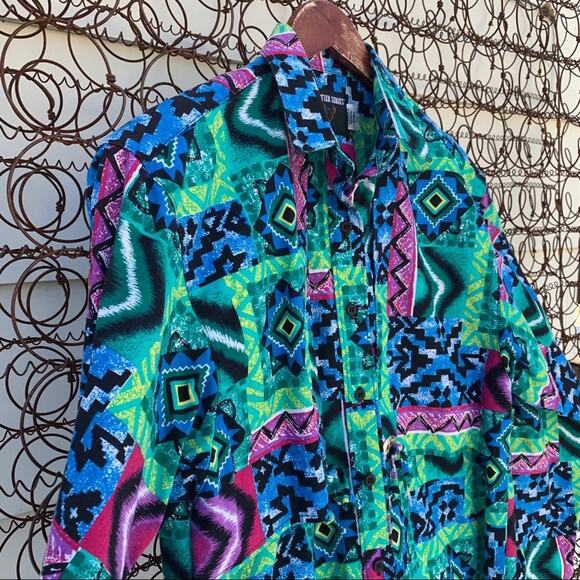 Vintage 80s 90s neon abstract geometric western cowgirl shirt MEDIUM - Picture 6 of 7